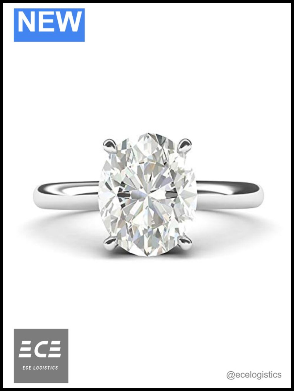 14k White Gold Oval Simulated Diamond Engagement Ring Domed Band